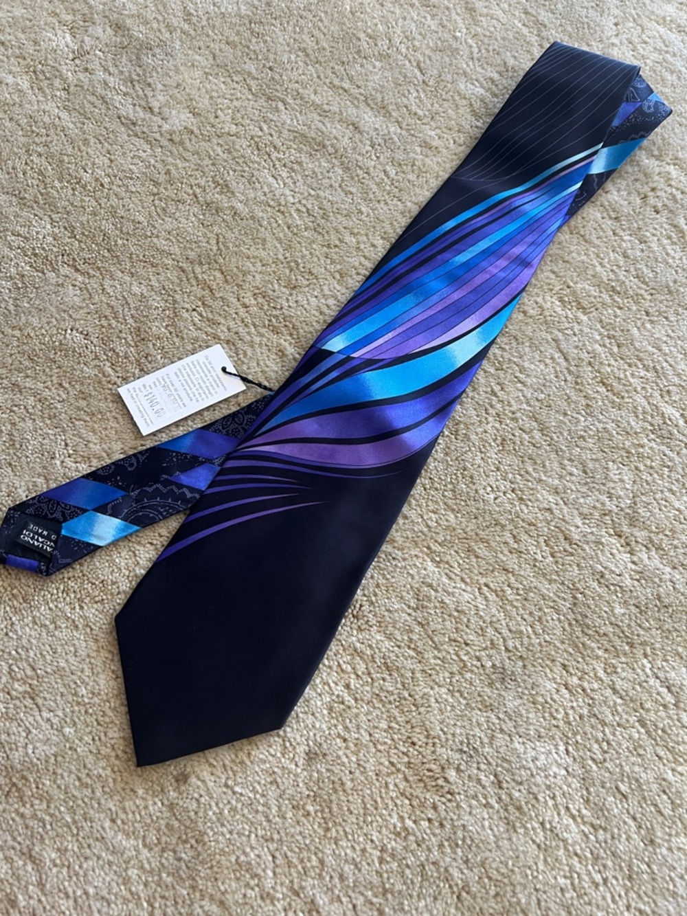 Vitaliano Pancaldi 100% Silk
 Blue & Purple Wave Pattern Silk Tie